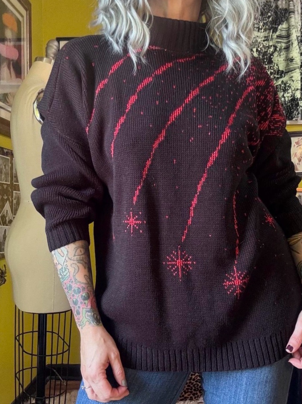 Vintage 80s Sparkly Star Mockneck Sweater Large